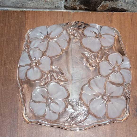 VTG Floral Etched Glass Dish Platter Flower Fancies - Picture 4 of 11